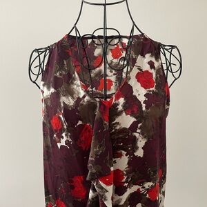 LOFT Women's Abstract Sleeveless Blouse V Neck Ruffle soft size XS